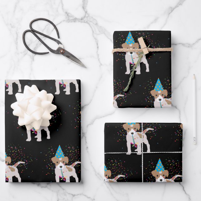 Dog Partying - Animals Puppy Having a Party Wrapping Paper Sheet (Front)