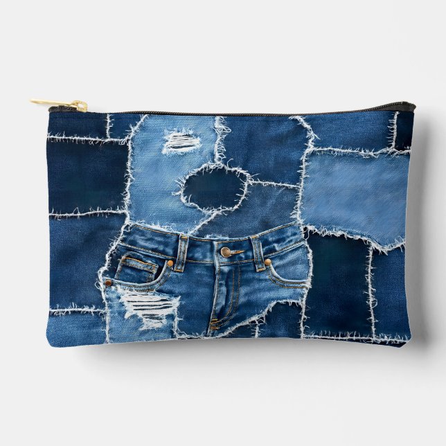 Dog Patchwork Art Denim Accessory Pouch (Front)