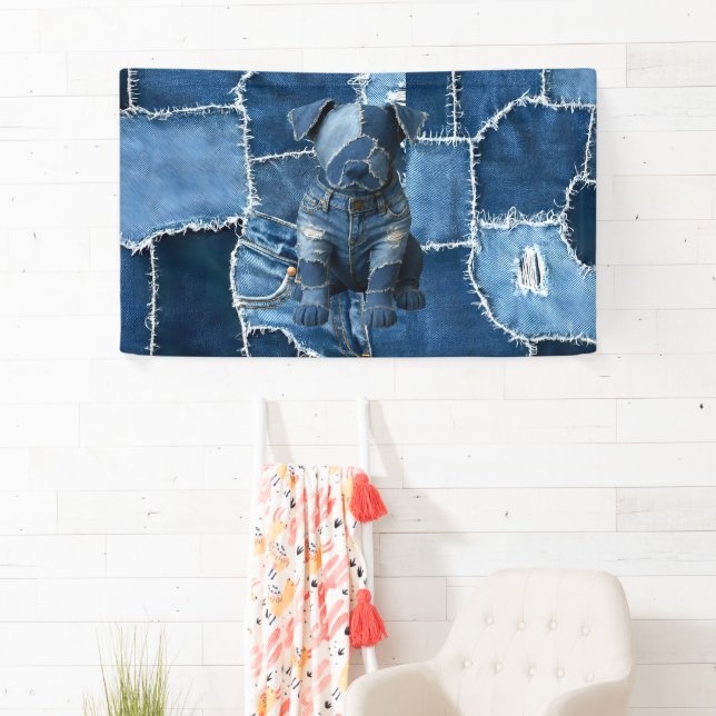 Dog Patchwork Art Denim Banner (Insitu)