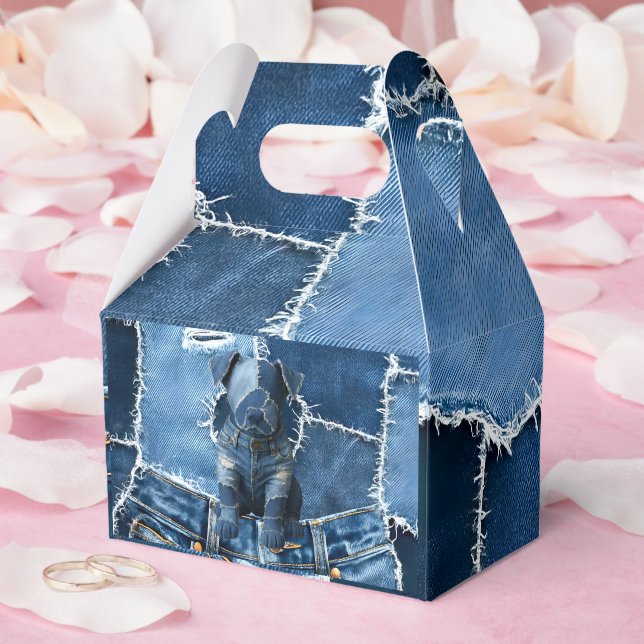 Dog Patchwork Art Denim Favor Box (Wedding)