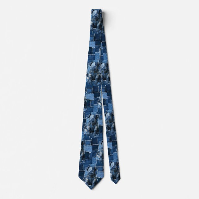 Dog Patchwork Art Denim Tie (Front)