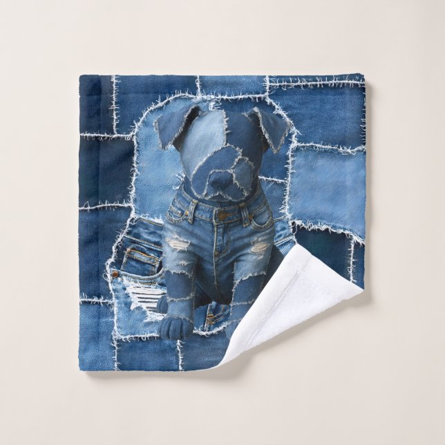 Dog Patchwork Art Denim Wash Cloth (Wash Cloth)