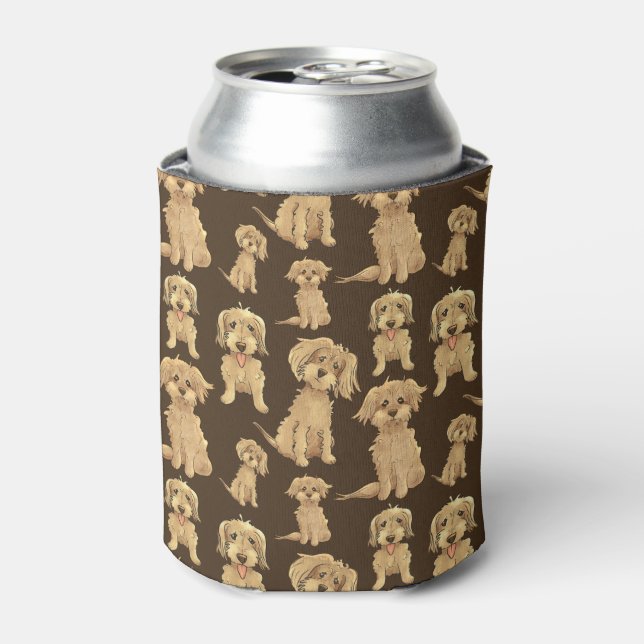 Dog Pattern Brown labradoodle goldendoodle Can Cooler (Can Front)