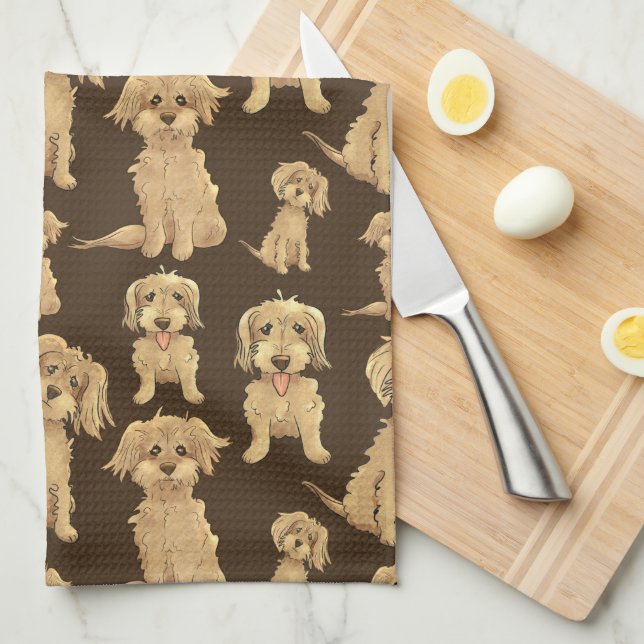 Dog Pattern Brown labradoodle goldendoodle Kitchen Towel (Quarter Fold)