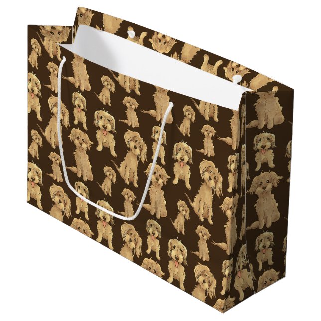 Dog Pattern Brown labradoodle goldendoodle Large Gift Bag (Front Angled)