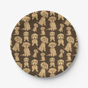 Dog Pattern Brown labradoodle goldendoodle Paper Plate