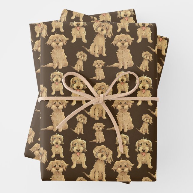 Dog Pattern Brown labradoodle goldendoodle Wrapping Paper Sheet (In situ)