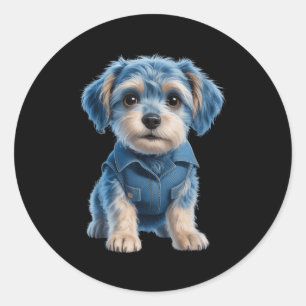 Dog Pattern Denim Patchwork Art Denim Patch Animal Classic Round Sticker
