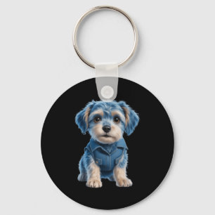 Dog Pattern Denim Patchwork Art Denim Patch Animal Keychain