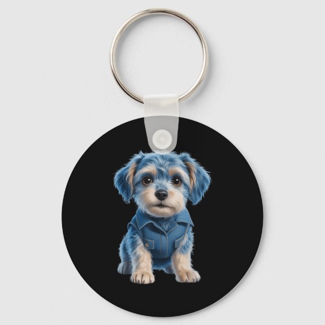 Dog Pattern Denim Patchwork Art Denim Patch Animal Keychain (Front)