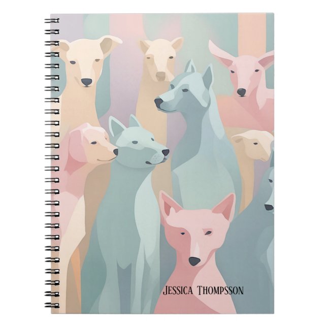 Dog Pattern Pastel Colours Minimalist Illustration Notebook (Front)