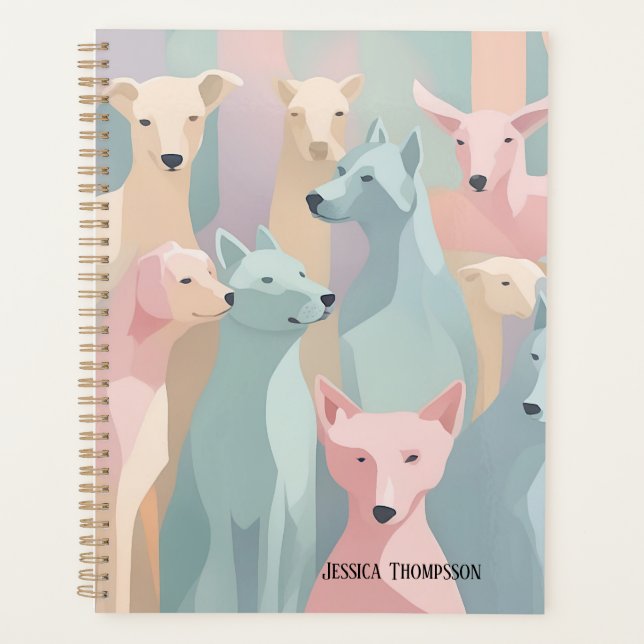 Dog Pattern Pastel Colours Minimalist Illustration Planner (Front)