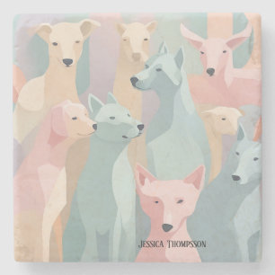 Dog Pattern Pastel Colours Minimalist Illustration Stone Coaster