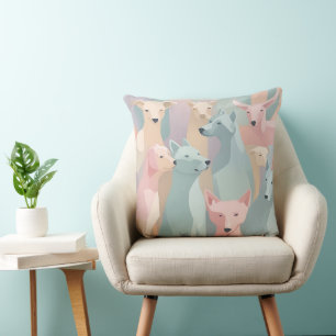 Dog Pattern Pastel Colours Minimalist Illustration Throw Pillow