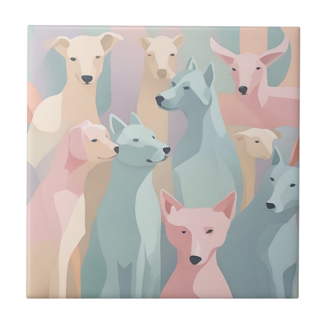 Dog Pattern Pastel Colours Minimalist Illustration Tile (Front)