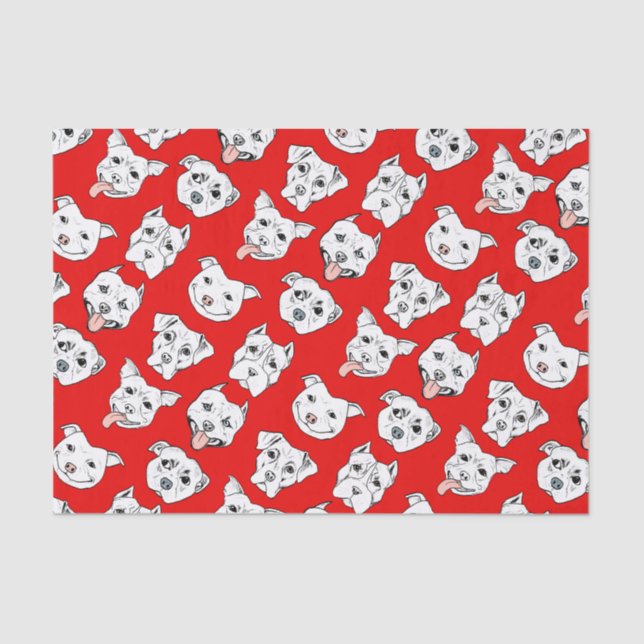 Dog Pattern, Pit Bull Terrier Dog Red Tissue Paper (Front)