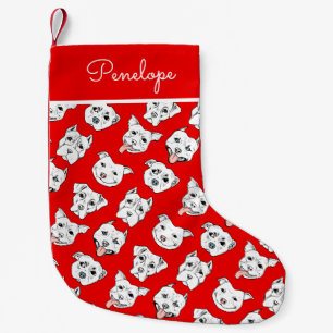 Dog Pattern, Red, Personalized Small Christmas Stocking