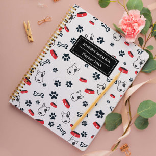 Dog Pattern Year and Name White Planner