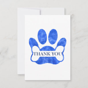 Dog Paw And Bone Blue Watercolor Thank You