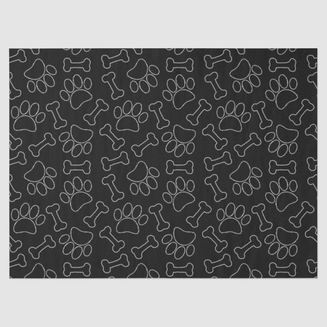 Dog Paw And Bones Drawing Pattern Custom Black Tissue Paper (Front)