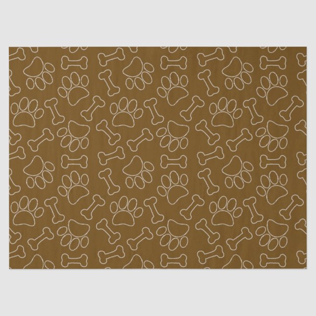 Dog Paw And Bones Drawing Pattern Custom Brown Tissue Paper (Front)