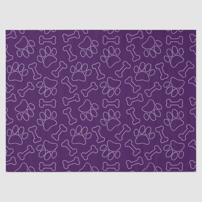 Dog Paw And Bones Drawing Pattern Custom Purple Tissue Paper (Front)