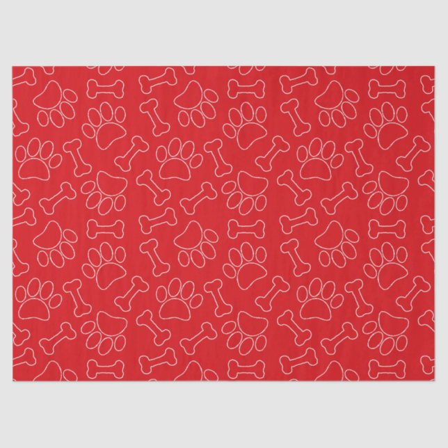 Dog Paw And Bones Drawing Pattern Custom Red Tissue Paper (Front)
