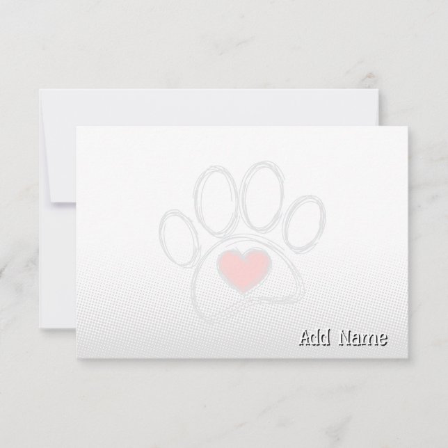 Dog Paw and Heart Blank All Occasion Custom Name  Card (Front)