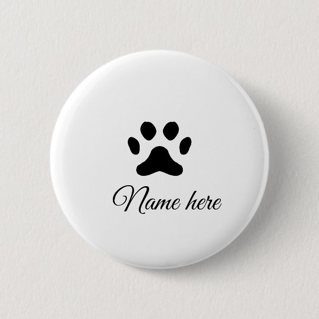 Dog paw black pet add name text animal paw photo 2 inch round button (Front)