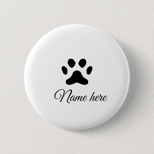 Dog paw black pet add name text animal paw photo 2 inch round button