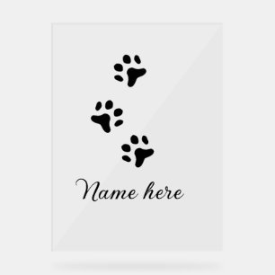 Dog paw black pet add name text animal paw photo acrylic sign