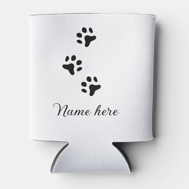 Dog paw black pet add name text animal paw photo can cooler (Front)