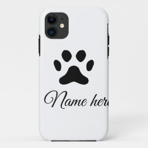 Dog paw black pet add name text animal paw photo iPhone 11 case