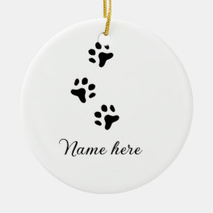 Dog paw black pet add name text animal paw photo ceramic ornament