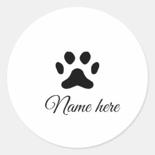 Dog paw black pet add name text animal paw photo classic round sticker