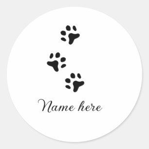 Dog paw black pet add name text animal paw photo classic round sticker