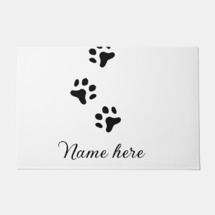 Dog paw black pet add name text animal paw photo doormat