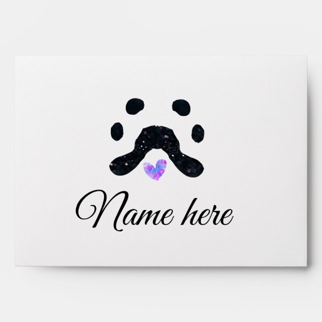 Dog paw black pet add name text animal paw photo envelope (Front)