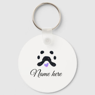 Dog paw black pet add name text animal paw photo keychain