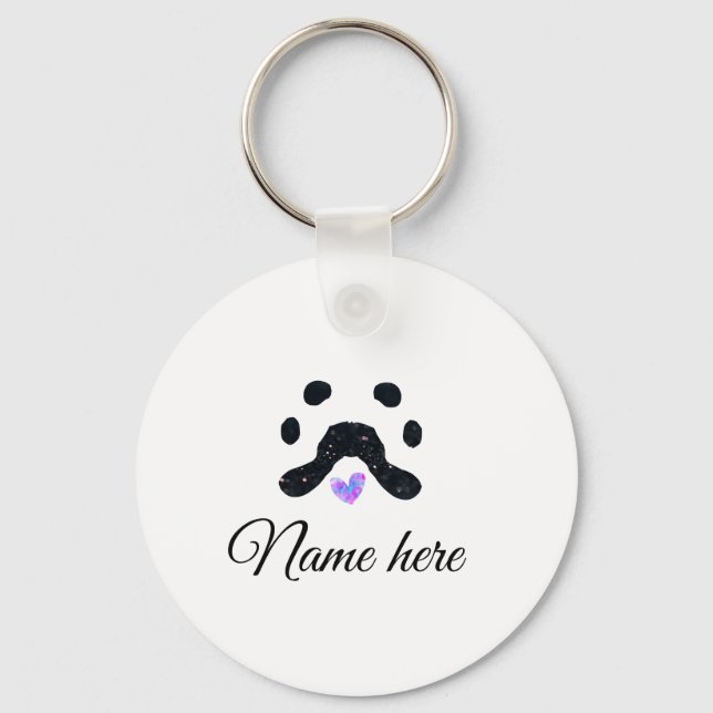 Dog paw black pet add name text animal paw photo keychain (Front)