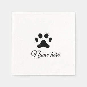 Dog paw black pet add name text animal paw photo napkin