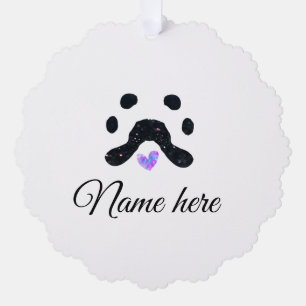 Dog paw black pet add name text animal paw photo ornament card