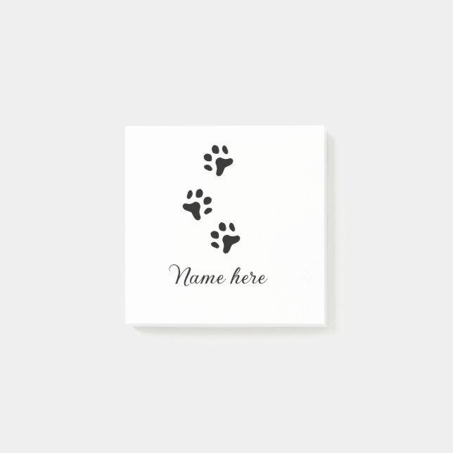 Dog paw black pet add name text animal paw photo post-it notes (Front)
