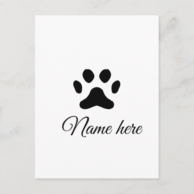 Dog paw black pet add name text animal paw photo postcard (Front)
