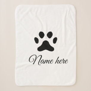 Dog paw black pet add name text animal paw photo sherpa blanket