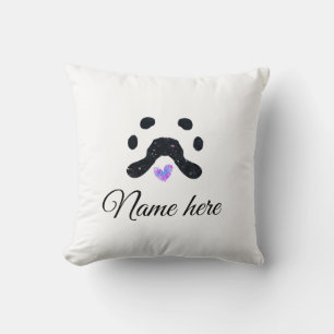 Dog paw black pet add name text animal paw photo throw pillow