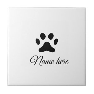 Dog paw black pet add name text animal paw photo tile