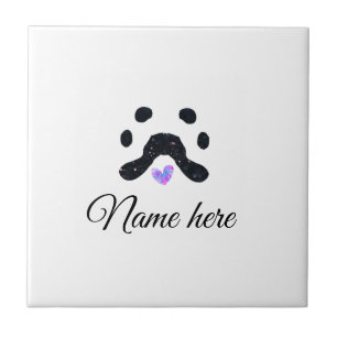 Dog paw black pet add name text animal paw photo tile
