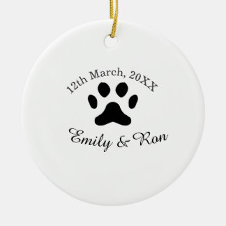 Dog paw black pet wedding couple name date romanti ceramic ornament