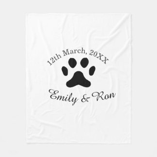 Dog paw black pet wedding couple name date romanti fleece blanket